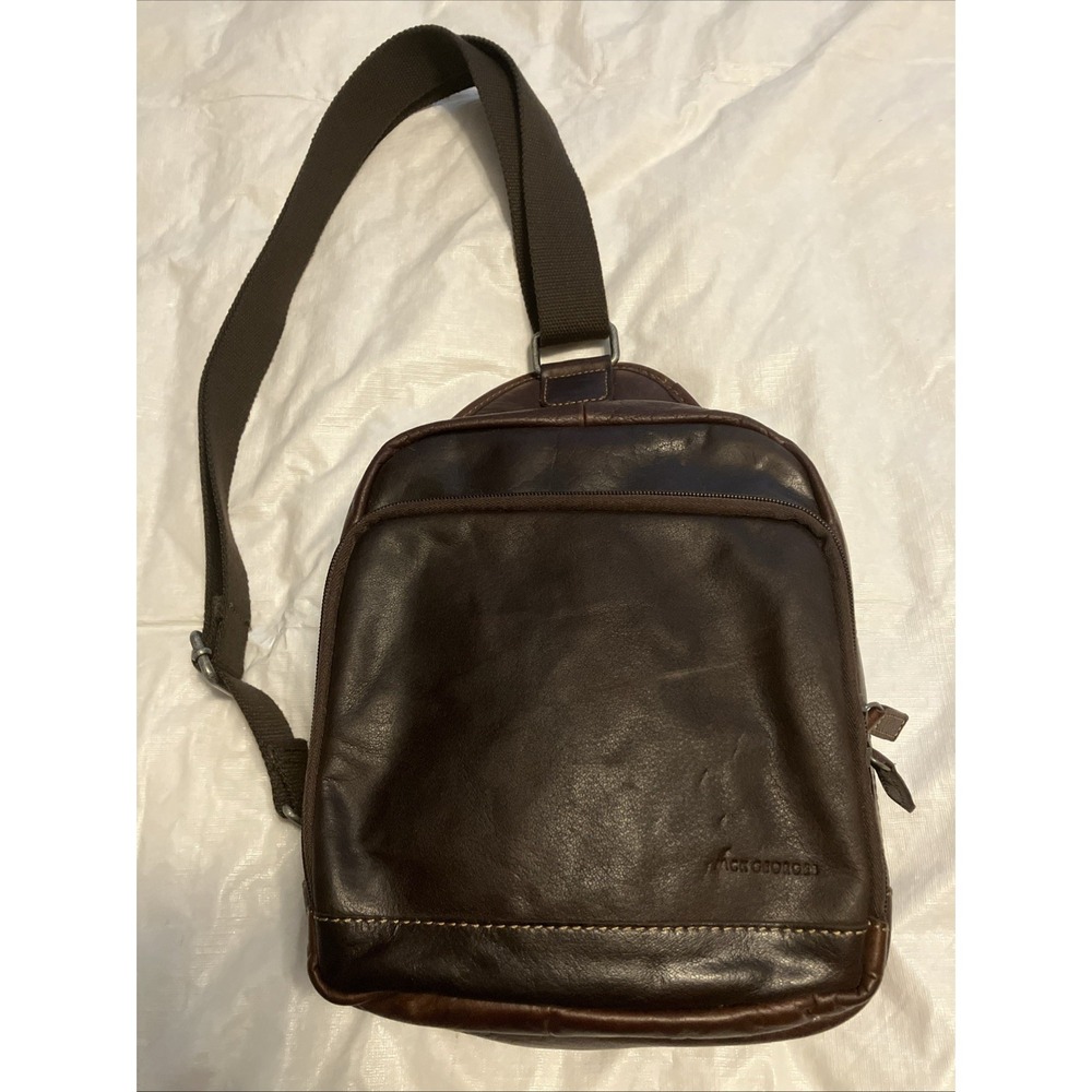 Jack Georges Brown Leather Backpack Zip Closure Adjustable Strap Lined Pockets